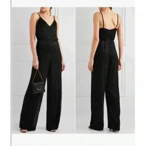 Alice + Olivia Beaded Sequin Mesh Overlay Straight Leg Jumpsuit Black Size 0